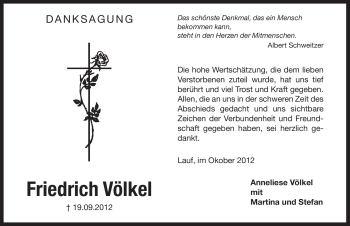 Traueranzeige von Friedrich Völkel von Pegnitz-Zeitung